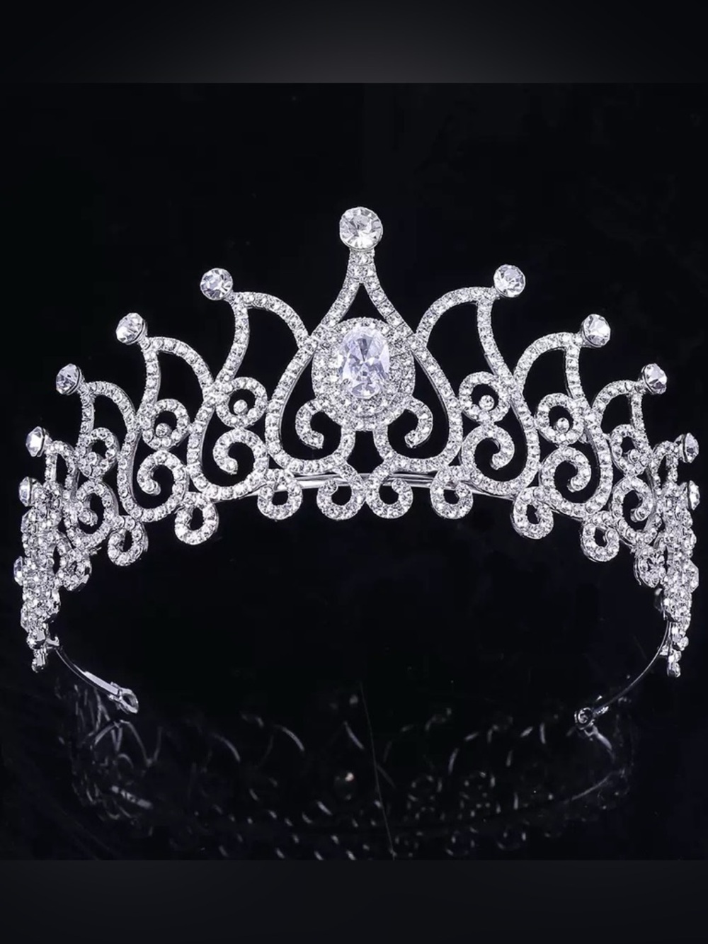 Crystal Bridal Tiara Crown - Silver Clear Rhinestone